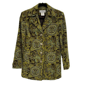 VTG Sharon Young Women’s Jacket SZ 4 Green Paisley Print Bold Maximalism Boho